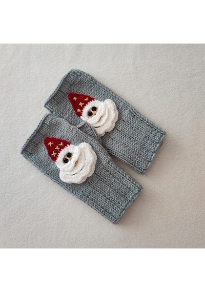 Newdaycraft El Örgüsü Motifli Parmaksız Eldiven / Bileklik - Gri Noel