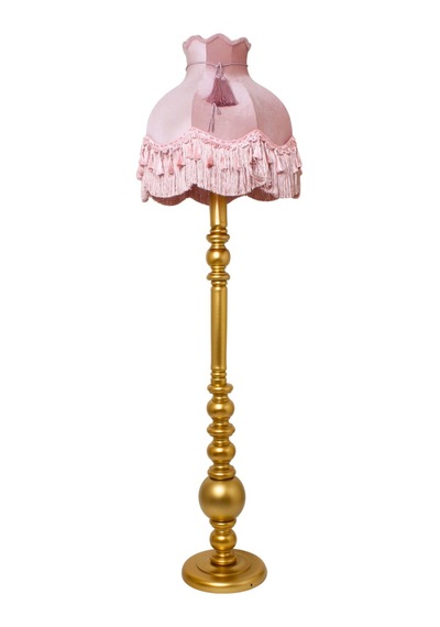 Vintage Ahşap Gold Ayak Pudra Pembe Lambader Püskül Süsleme 170x45cm Lm10422 Pembe