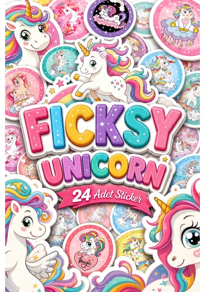 Unicorn Tek Boynuzlu At Sticker Seti - 24 Adet Yuvarlak Etiket Çıkartma Diğer