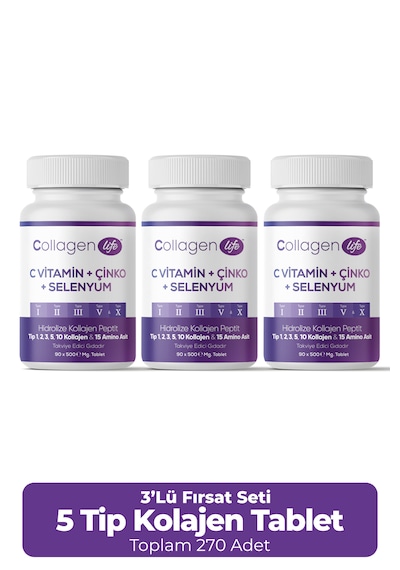 Collagen Life 5 Tip Kolajen 90 Tablet X 3 Adet