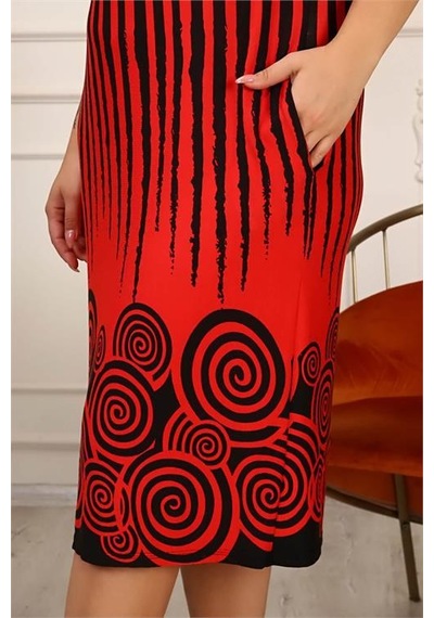 Dip Moda Kadın Çizgili Büyük Beden Elbise Dpaysl54 Bordo