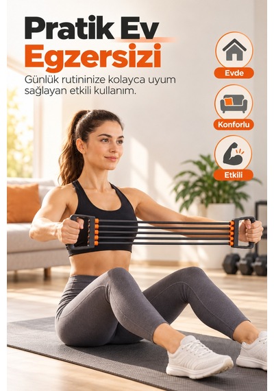 5 Lastikli Göğüs Direnç Yayı Kol Omuz Sırt Göğüs Egzersiz Aleti Evde Spor Fitness Ekipmanı Siyah