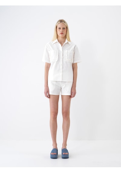 Xint Ekru Pamuk Dokulu Oversize Şort 275425