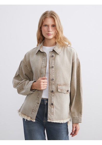 Lcw Vision Kahverengi Oversize Kadın Jean Gömlek Ceket