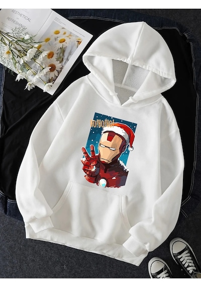 İron Man Hohoho Yeni Yıl Kapşonlu Sweatshirt 001
