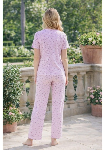 Kadın 01628 Kısa Kol Kaşkorse Pijama Takımı Pembe
