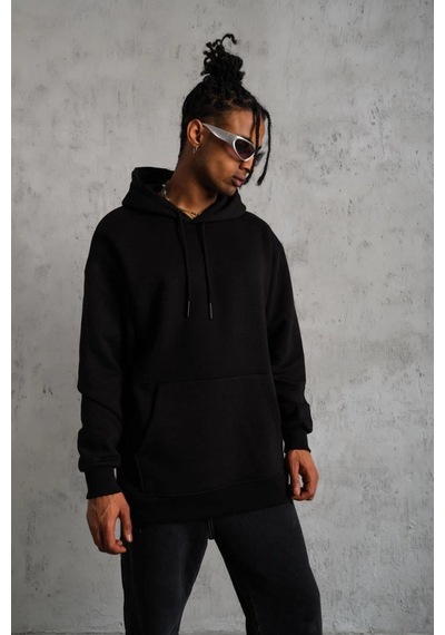 Ertaştrendstore Erkek 3 İplik Pamuklu Kapüşonlu Kanguru Cepli Sweatshirt Hoodie - Siyah Çok Renk