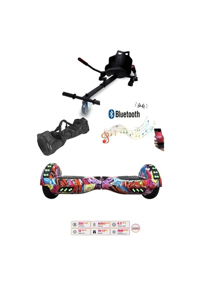 Elektrikli Kaykay Scooter Akıllı Denge Hoverboard + Hoverkart + Çanta Full Ledli Extrem Paket D16