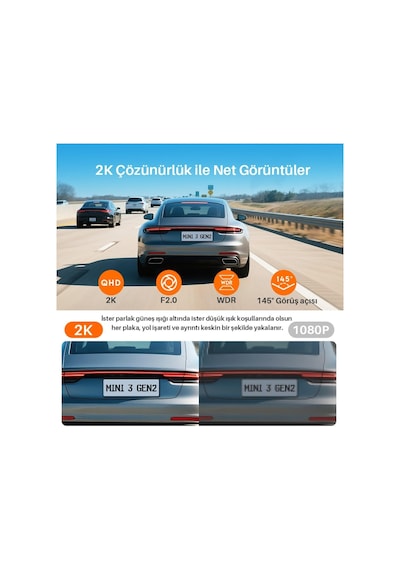 Mini 3 Gen2 2k 1296p Wifi 145 Geniş Açı Gece Görüşlü 32gb Hafıza Kartlı Akıllı Araç Kamerası