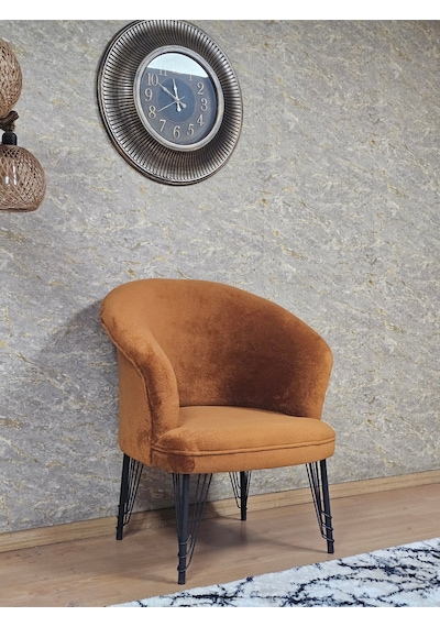 Zafir Tekli Teddy Siyah Boyalı Telli Ayak Çay Seti Koltuk Tekli Berjer , Balkon, Salon, Ofis Kiremit