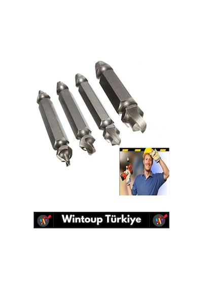 Premium Dayanıklı Matkap Tornavida Uyumlu Hasarlı Paslı Kırık Yamuk Vida Sökme Çıkarma Seti 4'lü Set