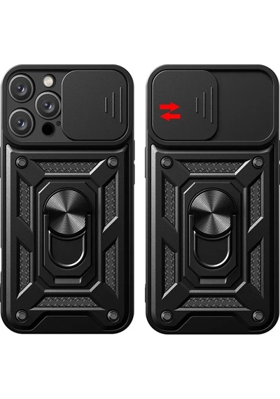 Newface Apple İphone 16 Pro Kılıf Pars Lens Yüzüklü Silikon - Kırmızı
