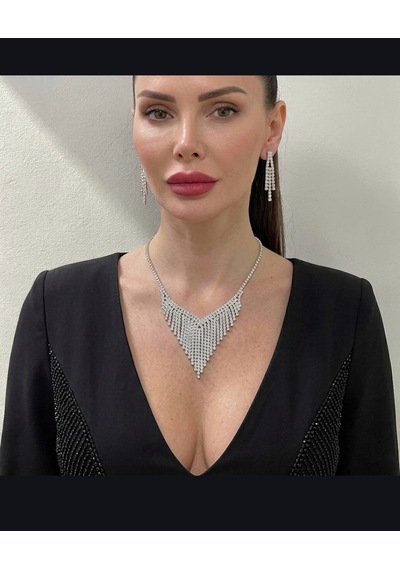 Zirkon Taşlı Abiye Kolye Set Gümüş