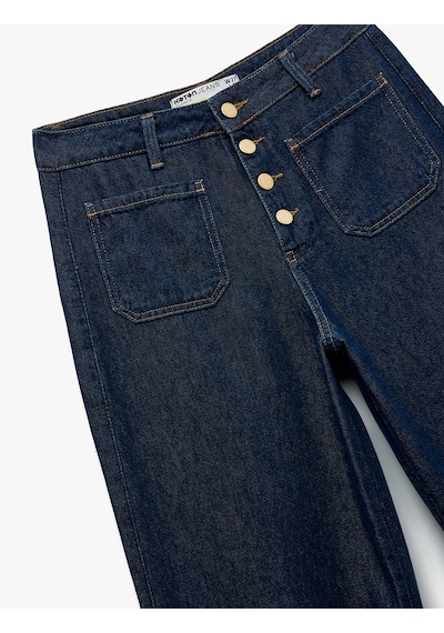 Koton Normal Paça Düğmeli Yüksek Bel Pamuklu Geniş Paça Crop Jean Pantolon - Wide Leg Jeans Koyu İndigo 6wal40086md Dark Indigo Koton Normal Paça Düğmeli Yüksek Bel Pamuklu Geniş Paça Crop Jean Pantolon - Wide Leg Jeans Koyu İndigo 6wal40086md Dark Indigo