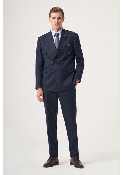 İmza Lacivert-mavi Kırlangıç Yaka Çizgili Kruvaze 6 Drop Slim Fit Tam Astar Esnek Takım Elbise 1001260286 Lacivert - Mavi İmza Lacivert-mavi Kırlangıç Yaka Çizgili Kruvaze 6 Drop Slim Fit Tam Astar Esnek Takım Elbise 1001260286 Lacivert - Mavi