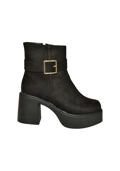 Fox Shoes V726446602 Siyah Süet Kalın Topuklu Kadın Bot Siyah-Süet