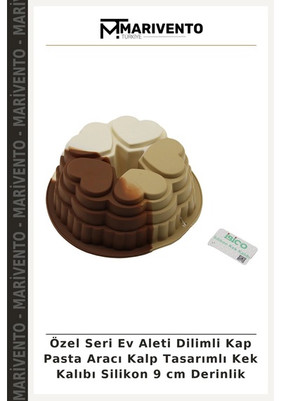 Özel Seri Ev Aleti Dilimli Kap Pasta Aracı Kalp Tasarımlı Kek Kalıbı Silikon 9 Cm Derinlik Çok Renkli