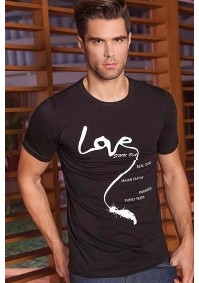 Çamaşır Kenti Berrak Erkek Love Baskılı T Shirt 1037
