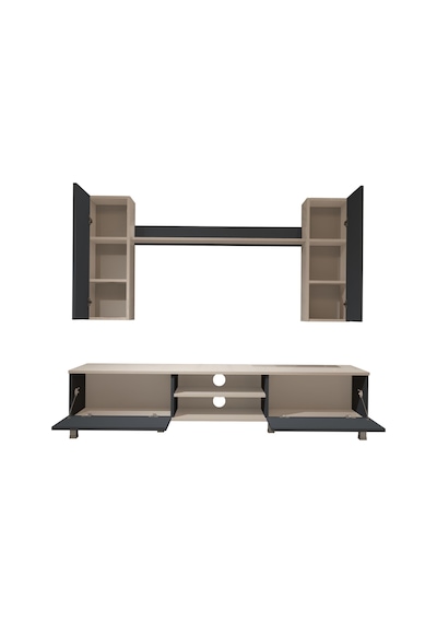 Decoraktiv Eko 5d Mdf Dvd Krom Ayaklı Tv Ünitesi Tv Sehpası Beyaz - Antrasit
