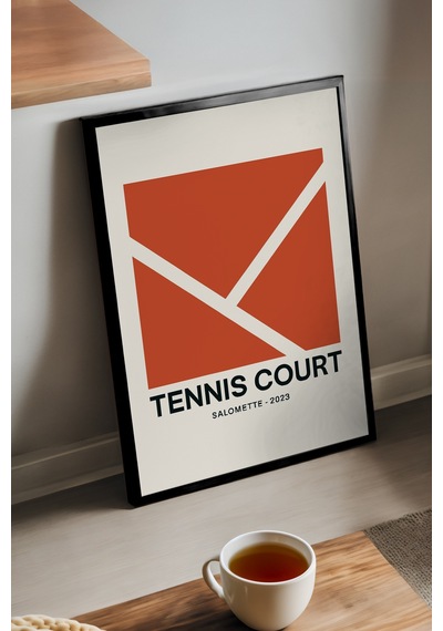 Tenis Kortu Siyah Ahşap Çerçeveli Poster, Dekoratif Spor Duvar Tablosu