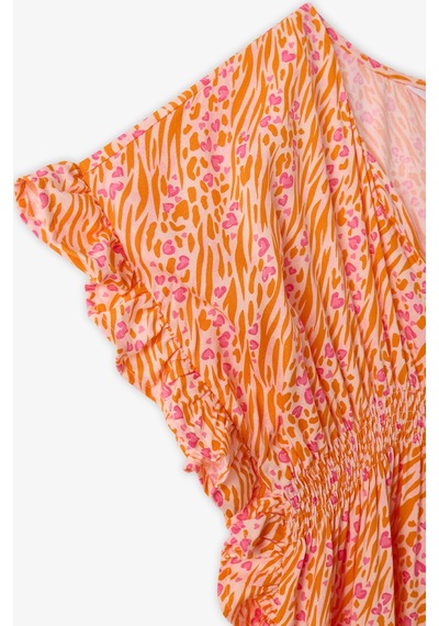 Penti Kız Çocuk Safari Leopar Desenli Ponponlu Kaftan Çok Renkli