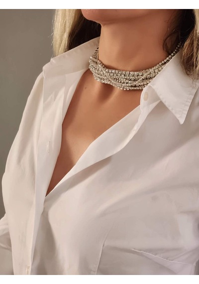 Gümüş Kaplama Taşlı Çoklu Görünümlü Choker Tasma Kolye Silver