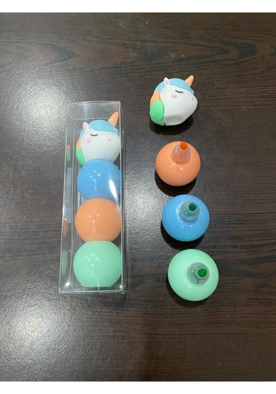 3 Renk Unıcorn Figürlü Mini Fosforlu Kalem Seti Mavi