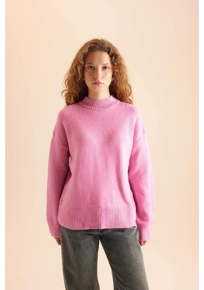 DeFacto Oversize Geniş Kalıp Yarım Balıkçı Yaka Triko Kazak R6044AZNSPN46 Pembe