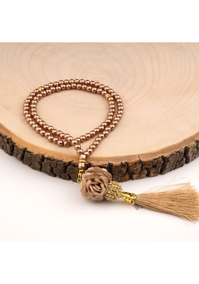 Mini Taşlı Güllü Tesbih Gold 99lu - 6mm