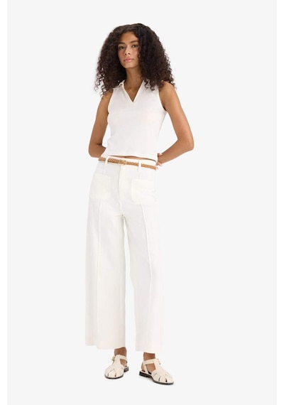 Defacto Regular Fit Cepli Yüksek Bel Kemerli Gabardin Pantolon F5933ax25smer105 Ekru