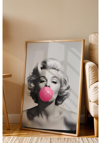 Marilyn Monroe İkonik Pembe Balon Çerçeveli Tablo - Pop Art Poster Tablo