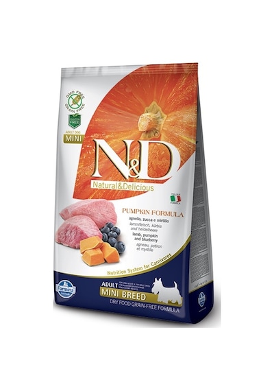 N&D Bal Kabaklı Kuzu Etli ve Yaban Mersinli Tahılsız Küçük Irk Yetişkin Köpek Maması 2.5 KG