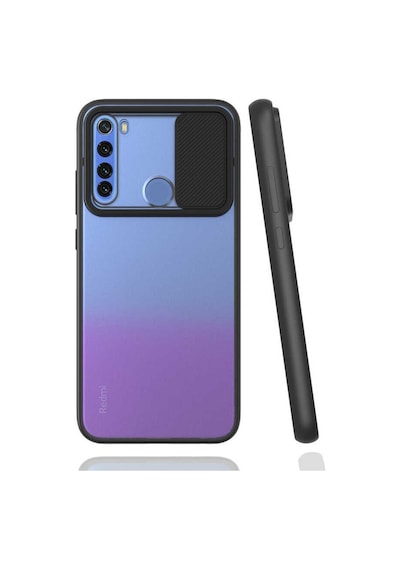 Noktaks - Xiaomi Uyumlu Xiaomi Redmi Note 8 - Kılıf Slayt Sürgülü Arkası Buzlu Lensi Kapak - Lacivert