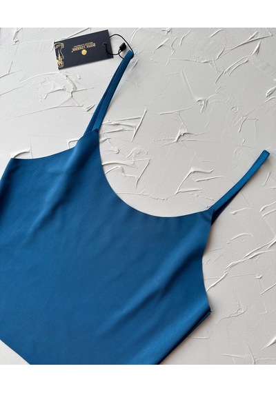 İnce Askılı Dikişsiz V Yaka İz Yapmaz Büstiyer/croptop Mavi