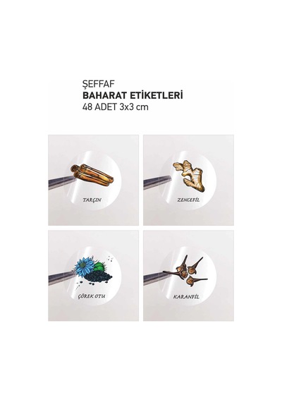 Kavanoz Etiketleri Baharat Takımı Şeffaf Yuvarlak 36 lı 3 cm