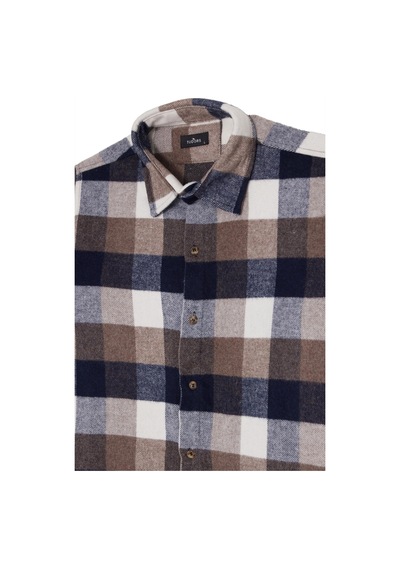 Tudors Erkek Slim Fit Dar Kesim Kareli Kışlık Oduncu Gömlek-42328 Lacivert