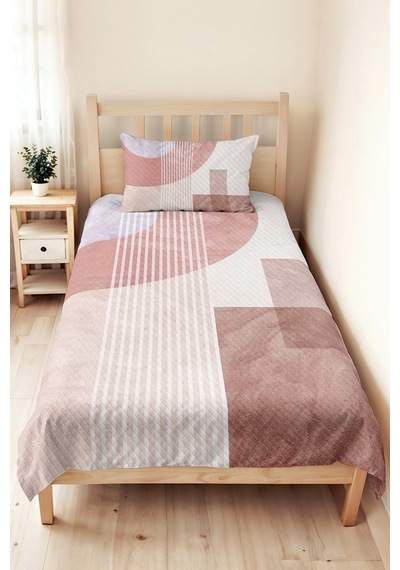 Geometrik Pudra Genç Odası Tek Kişilik Pike Takımı - Modern Bej 160x220 Cm Kapitone Yatak Örtüsü Kırık Kâğıt Nefesi