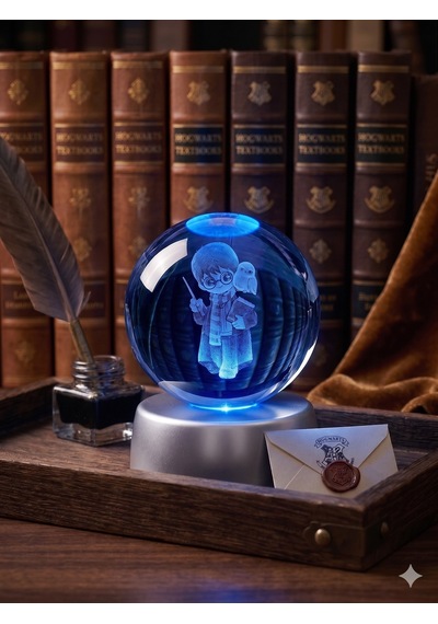 3D Lazer İşlemeli Harry Potter Kristal Küre Lamba - Hologram , Hediyelik