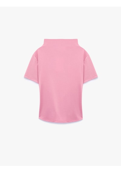 Koton Modal Kumaş Slim Fit Drapeli Kısa Kollu Geniş Dik Yaka Bluz Pembe 7wak70002ek Gül