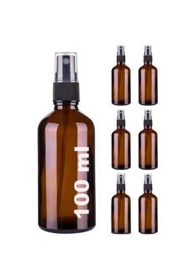 Afracam 100 Ml Siyah Spreyli Amber Cam Şişe 100 Cc Sızdırmaz Kapaklı Fısfıs Kahverengi Cam Şişe 6 Adet