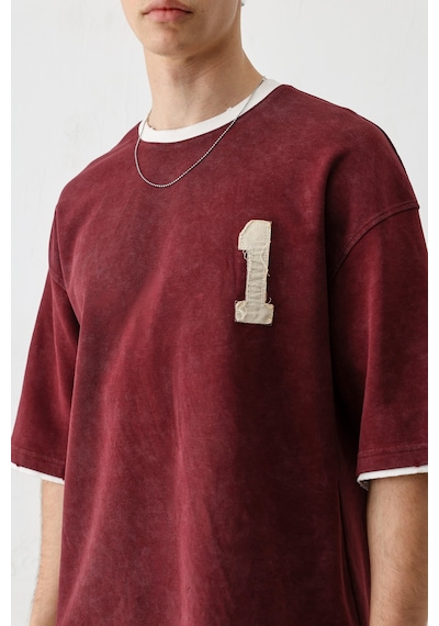 Vamos Oversize Baskılı Tişört V70-134 Bordo
