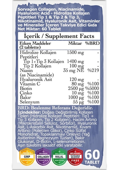 Sorvagen Niacinamide Collagen / Kolajen Hyaluronic Acid Tablet