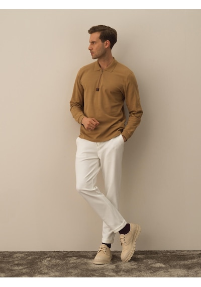 Xint Camel Pamuk Dokulu Regular Fit Uzun Kollu Tişört 502057