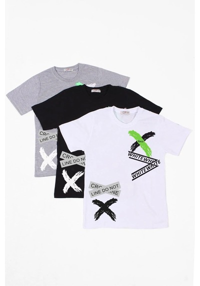 Fyk Kids 3lü Baskılı Collection Erkek Çocuk Beyaz Siyah Gri T-shirt Çok Renkli