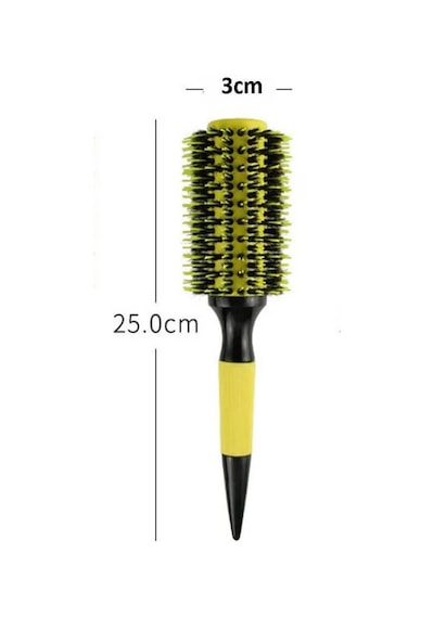 Koodmax Ahşap Saplı Naylon Kıl Saç Şekillendirici Fön Fırçası - Saç Düzleştirici Tarak 6cm - Sarı - Siyah