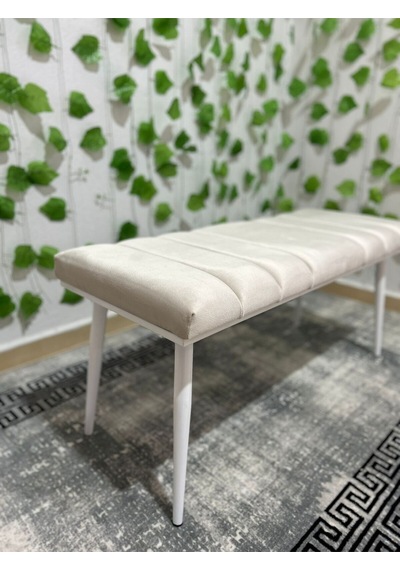 Özcan Metal Beyaz Metal Ayaklı Metal Kasalı Bench Mutfak Salon Antre Yatak Odası Balkon Puf Bank Bej