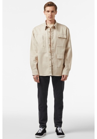 Lacoste Men's Relaxed Fit Beige Shirt Bol Kesim Erkek Gömlek Bej