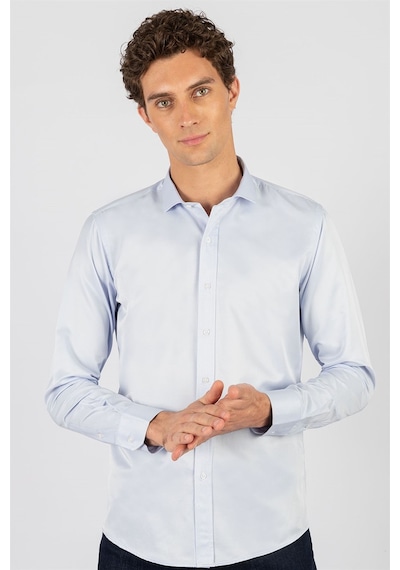 Tudors Modern Slim Fit Dar Kesim Düz Erkek Gömlek-23908 Mavi
