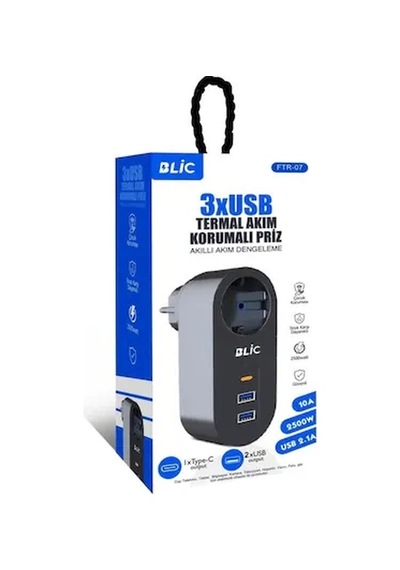 Ftr-07 2xusb 1xtypec Termal Akım Korumalı Isıya Dayanıklı Tekli Priz 0 M