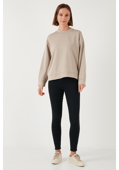 Lela Streç Bisiklet Yaka Oversize Fit Scuba Bayan Sweat 5865879 Taş